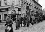 Riksförbundet Landsbygdens Folk, RLF, tågar på Stora torget, Uppsala november 1944