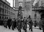 Riksförbundet Landsbygdens Folk, RLF, tågar på Stora torget, Uppsala  november 1944