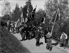 Grupporträtt - kvinnor, män och ungdomar, trappan, Carolina Rediviva,  Uppsala maj 1933