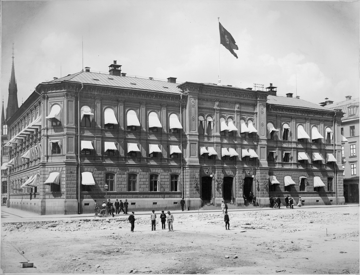 Posthuset vid Rödbodtorget, Stockholm.  Foto 1896. 
Postkontoret Stockholm 1, generalpoststyrelsen och postdirektionen i
Stockholm var inrymda här åren 1875 - 1903.
