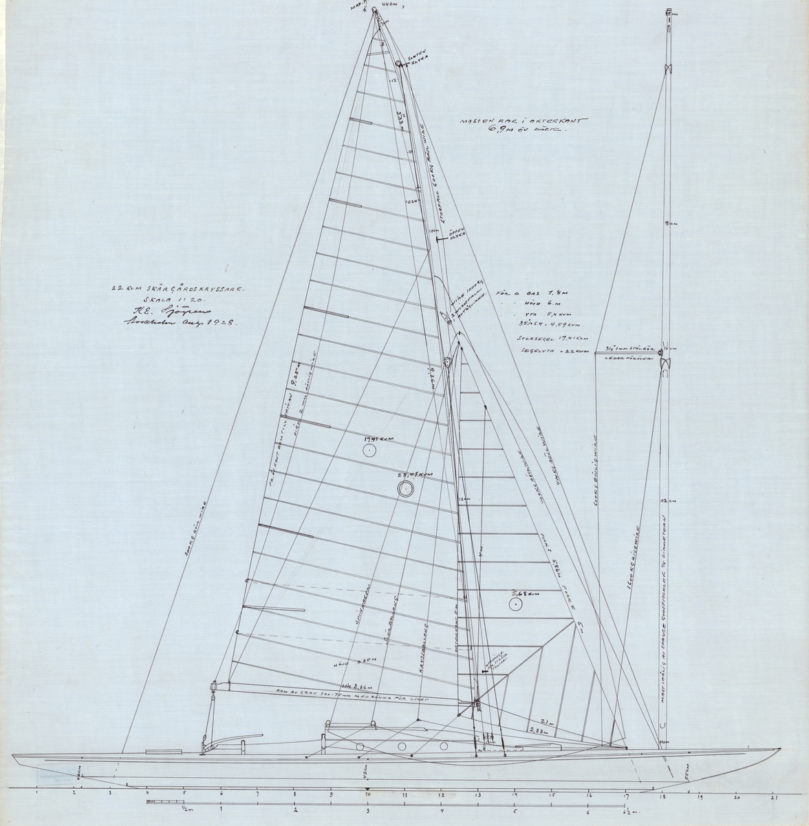 segel- och riggritning, skala 1:20