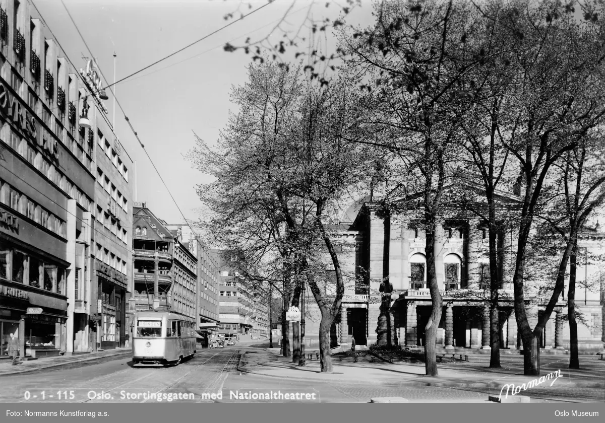 gateløp, trikk, kontorbygninger, Høyres Hus, Hotel Continental, Nationaltheatret