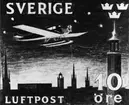 Frimärksförlaga till frimärket Flygpost, utgivet 9/5 1930. Originalteckning utförd av gravören Sven Ewert Hilding till frimärket 