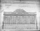 Akvarellerad tusch ritning. Orangerie på Nääs - fasad