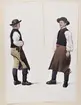 Två män i Rättviksdräkt Akvareller av Emelie von Walterstorff.