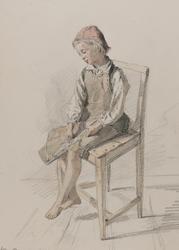 Pojke med skinnförkläde på en stol . Orsa den 19 juli 1867. 
