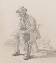 Blyertsteckning av  J. Kronberg. Sittande man i helfigur, Or