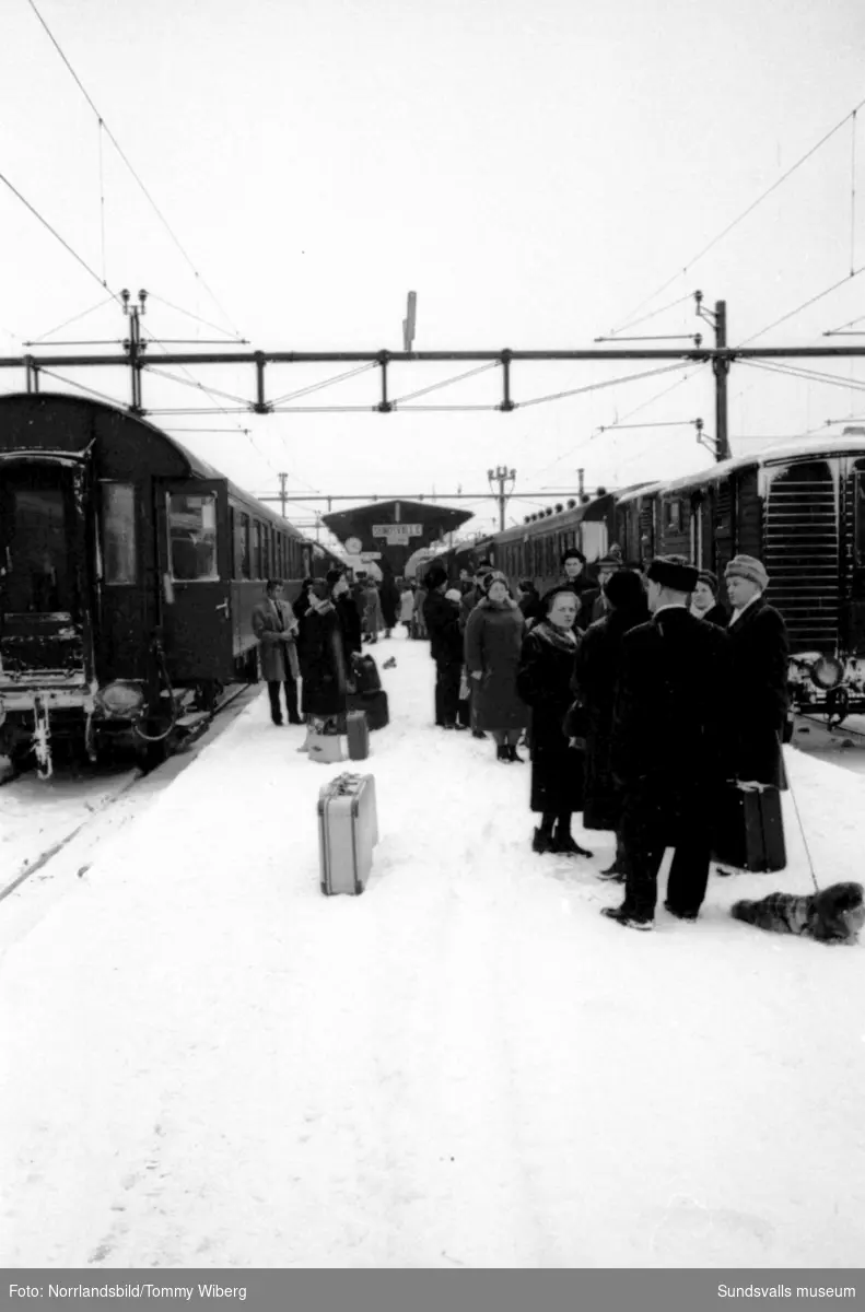 Trängsel i vänthallen och på perrongen vid Sundsvalls centralstation i jultrafiken.