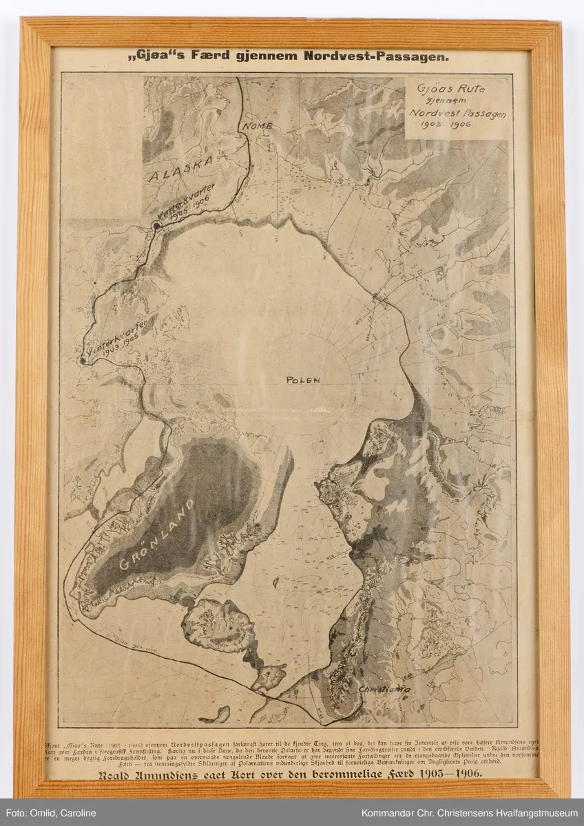 Kart over GJØA`s rute gjennom Nordvestpassasjen 1903-1906