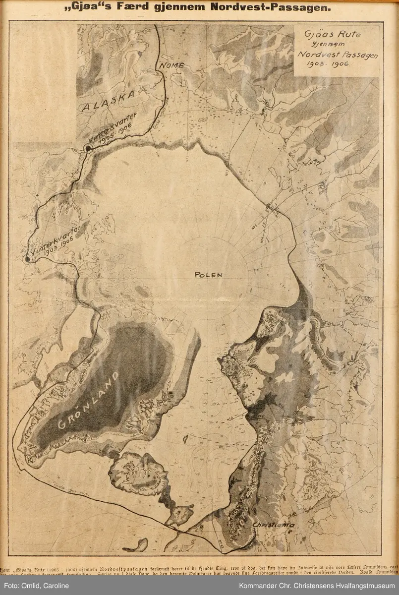 Kart over GJØA`s rute gjennom Nordvestpassasjen 1903-1906