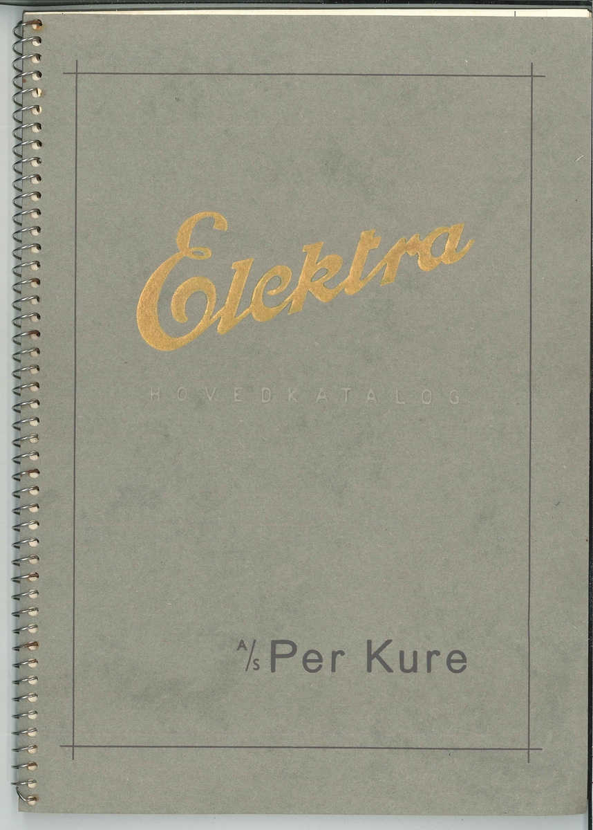Elektra hovedkatalog.
Varekatalogen innheld illustrasjonar, namn på og pris på elektriske apparat som komfyrar, kokeplatar, steikeomnar, omnar, varmtvannsbehodarar o.a.
80 sider.