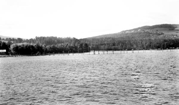 Stokke lense, ved Stokkeelvas utløp i Mjøsa på Biri på innsjøens vestside.  Fotografiet er tatt fra en båt på Mjøsa, fra sør-sørøst inn mot pælerekka som var lensas ytre forankring.  Inntil denne lå det en kjede av flytende tømmerstokker, som skulle hindre at løstømmeret som ble fløtet ned Stokkeelva ble drivende fritt omkring med skiftende vind- og strømretninger på Mjøsas store vannspeil.  I bakgrunnen til høyre ser vi Nordsvehaugen (520 m.o.h.), på nordsida av Stokkeelvas dalføre, som heter Redalen.

Det vassdraget som renner ut i Mjøsa ved garden Stokke i Biri har sine øverste kilder i Bergevatnet i den østre delen av Nordre Land kommune.  Derfra renner det ei lita å som kalles Finna sørøstover gjennom et berglendt og bakkete terreng i Finndalen med retning mot Snertingdalen i Biri prestegjeld.  Her renner den etter hvert ut i den 4,5 kilometer lange Ringsjøen.  Fra utløpet av denne sjøen dreier vassdraget mer østlig under navnet Stokkeelva.  Her er elveløpet om lag 20 meter bredt, men har en nokså steinete botn.  På denne strekningen var elva fram til 1964 grense mellom Vardal og Biri kommuner.  Vassdraget har et nedslagsfelt på om lag 225 kvadratkilometer.  Fløtinga i vassdraget var lenge regulert av en kongelig resolusjon om fellesfløting av 21. oktober 1893.  I de første åra etter at denne resolusjonen ble vedtatt ble det i gjennomsnitt fløtet om lag 4 000 tylfter tømmer (48 000 stokker) i Stokkeelva, som ble samlet, sortert og buntet for videre fløting i Stokkelensa.