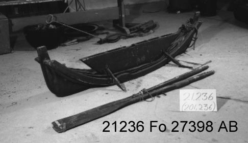 The small collapsible dinghies are sometimes called Berthon boats after their inventor and designer, the English vicar E. L. Berthon. The idea of this type of boat came to him after a maritime disaster when the steamer Orion foundered in 1849 and 150 people perished. He wanted to create a life boat that was simple to use and easy to stow aside. Ordinary life boats were bulky, and the area they occupied could be used as a promenade deck or for social activities. 

For submarines collapsible life boats were an excellent alternative, since they could easily be stored on board. Before these collapsibles were introduced, submarines used to have wooded life boats tied to ther deck, an unwieldy and impractical solutions.

The collapsible alternative to the wooden life boats are made of canvas treated with oil or paint to make it withstand water and wear. At the bottom are two board that fold against each other when the boat is not in use.

Due to the fragile nature of the canvas, the museum has chosen to keep one of the boats folded and the other unfolded.

The submarines to which they once belonged were name Hvalen (the Whale) and the Gäddan (the Pike). The Hvalen was the second submarine in the navy (the first was called Hajen, the Shark and was built at the Galärvarvet in great secrect and lanched in 1904). Submarine No. 2 Hvalen was built in La Specia in Italy in 1909. She took herself all the way from Italy to Sweden, by then the longest journey ever undertaken by a submarine. The Hvalen was decommissioned as early as 1919. 

The Gäddan was built at the Örlogsvarvet (the naval dockyard) in Karlskorna in 1915. For her day she was very advanced and could reach a depth of 35m. The Gäddan was taken out of service in 1935. 

Both dinghies were donated to the National Maritime Museum by the Stockholm naval dockyard in 1966.  