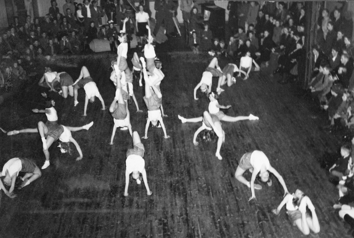 Turnoppvisning i Befalsskolens gymnastikksal.