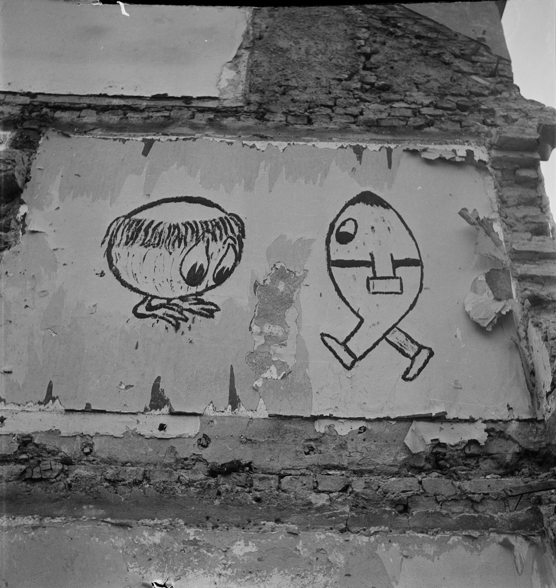 Klotter på rivningshus, Uppsala 1956