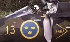 Flygförare i flygplan 37 Viggen vid övning i Björkvik.