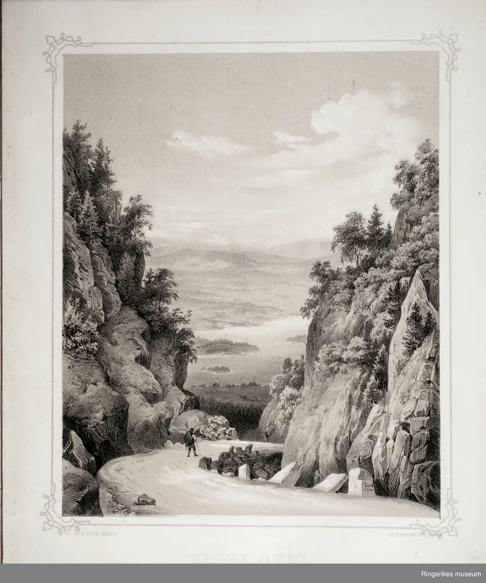 En litografi med motiv fra Krokkleiva, hvor vi ser ned mot Sundvollen. Under bildet står det Krogkleven. Og det er etter Bernt Lunds maleri. Bernt Lund (1812 - 1885) var norsk maler og offiser.