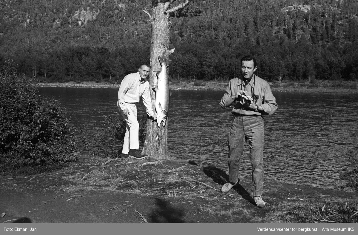 Fangst med personer.

Fotografert 1970.

Fotoserie: Laksefiske i Altaelva i perioden 1970-1988 (av Jan Ekman).
