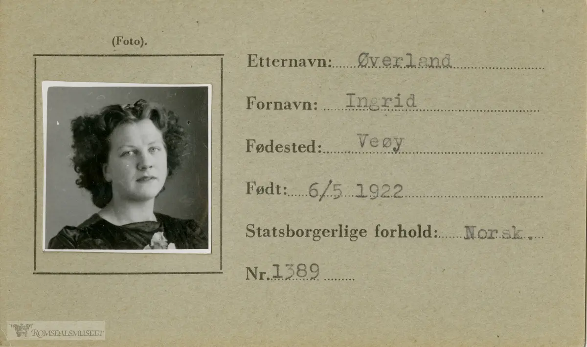 "Ingrid Øverland" "Nr 1389"