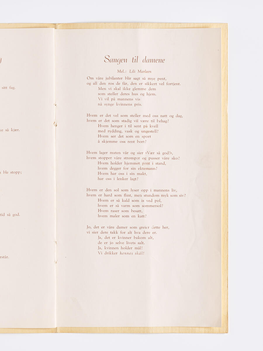 Sangen til damene. Fra arkivet til Strømmen Værksted. MiA.