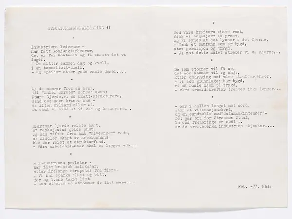 Dokument fra Strømmens Værksted. MiA.