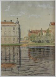 Sockerslottet och teatern i Karlstad [Akvarell]