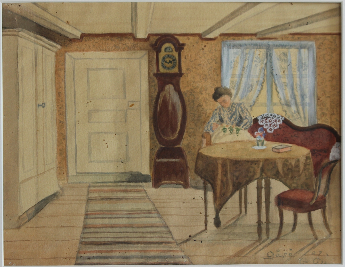 Interiör av stuga på Gåsö [Målning]