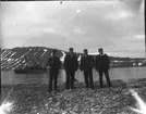 Tre officerare och ett manskap står på en strand på Spetsbergen, möjligen vid Sorgfjorden. Bakom dem ligger kanonbåten HMS Svensksund för ankar. Från vänster kapten Hamilton, därnäst okänd samt möjligen löjtnant Arnelius eller läkaren Torgersruud och löjtnant Lagercrantz.