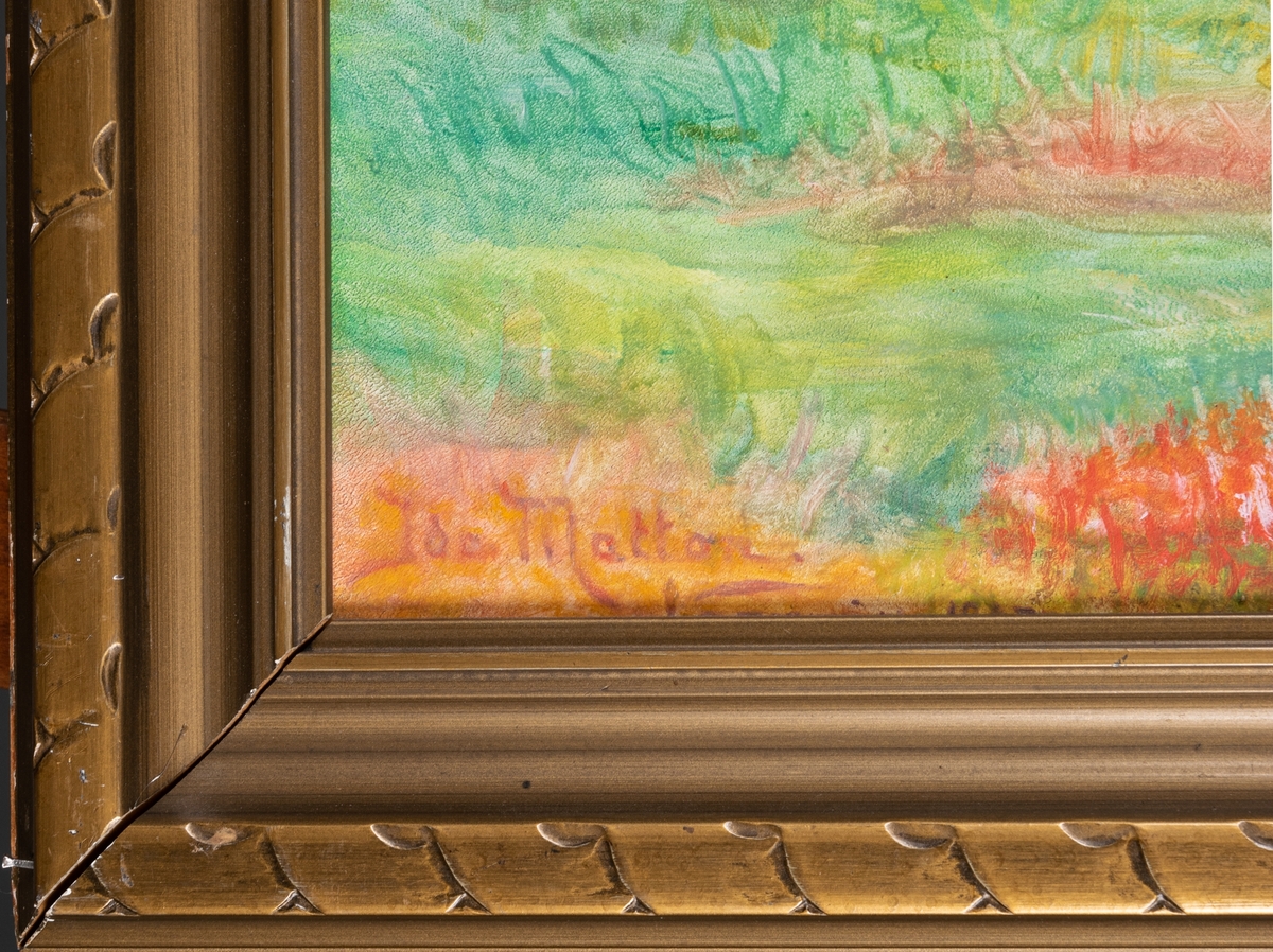 Fjällandskap i höstfärger. Originalram. Etikett på baksidan från utställning: Salon de 
l´Union des Femmes Peintures et Sculpteurs. Ida Matton, Paris 233 Rue du Faubourg St Honoré, Peinture, Dernier reg___(?), Laponi, Suède.