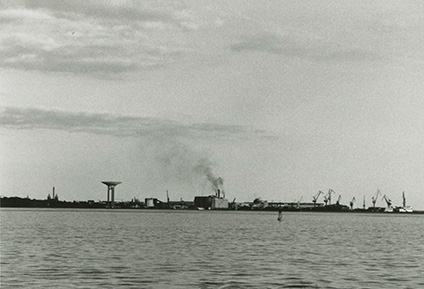 Silhuett Landskrona från Ven-båten.