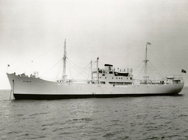 Öresundsvarvet. M/s MUNIN. Nybygge 107.
Sjösatt den 19 oktober 1949. Levererad den 12 januari 1950.
Dimensioner: 275’-0" x 41’-8" x 17’-0".
Dw.ton: 2320.
Maskin: 1 st. Atlas Diesel, typ M55T.
Effekt: 1600 eff. hkr.
Knop: 13.
Fartygstyp: Open shelterdäckat lastfartyg.
Gudmor: Ingrid Engblom.
Levererad till Rederi AB Svea i Stockholm. Sjönk den 8 oktober 1964 efter en grundstötning vid Sydostbrotten i Kvarken mellan Umeå och Vasa
Systerfartyg: MAGNE, MODE.