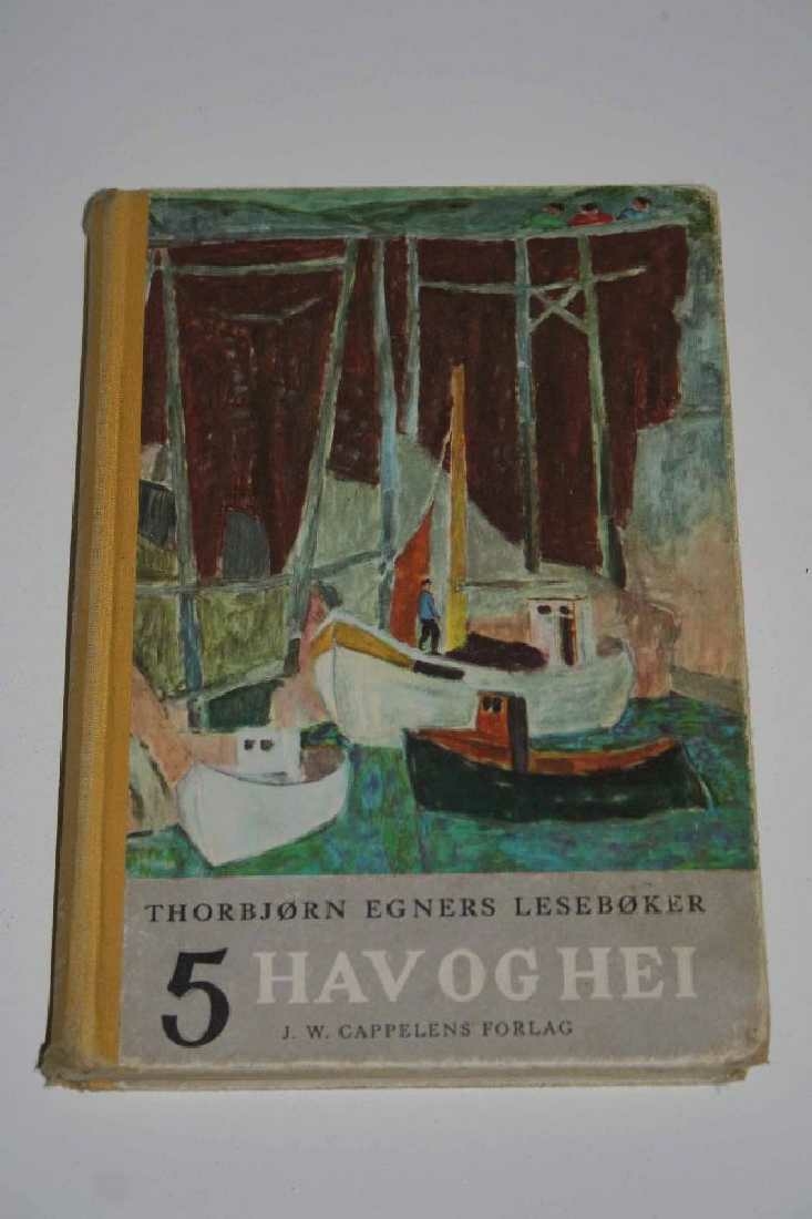 Bok, lesebok. Thorbjørn Egners lesebøker, tolvbindsutgaven. Femte bok: Hav og hei. For første halvdel av fjerde skoleår.