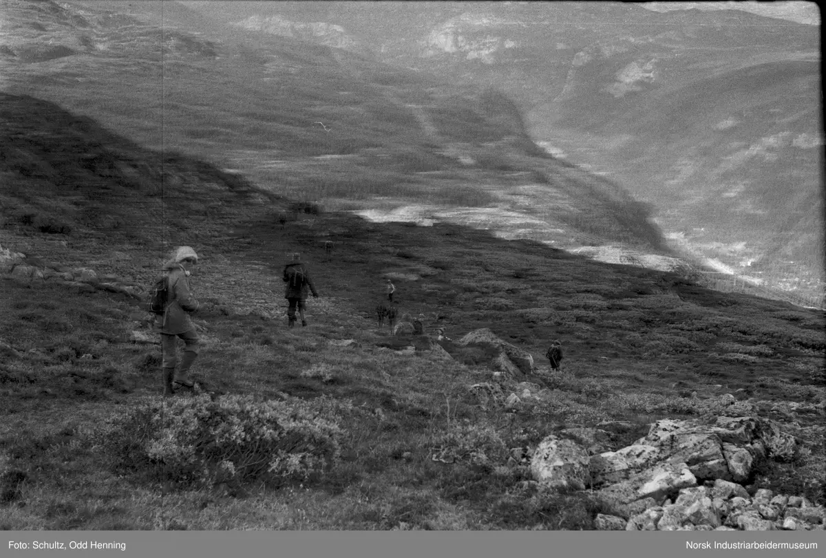 Rjukan og Tinn steinklubb er på tur over Gausta. Folk går i terrenget.