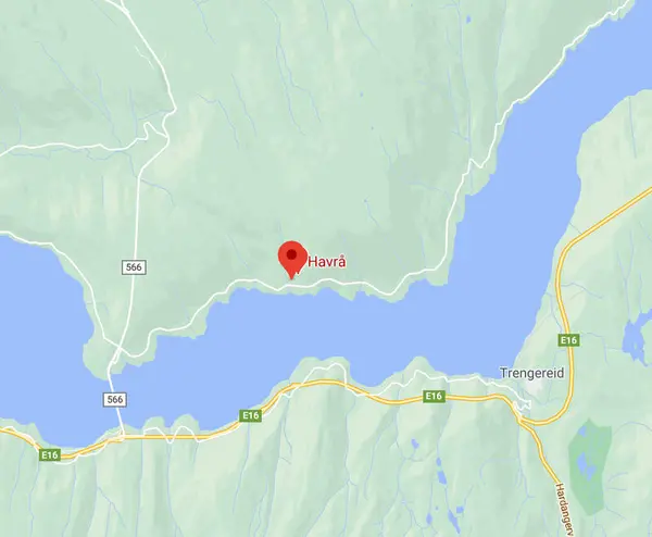 kart med merke på garden Havrå