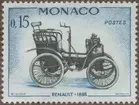 Frimärken ur Gösta Bodmans filatelistiska motivsamling, påbörjad 1950. Frimärke från Monaco, 1961. Motiv av Renault: 1898