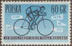 Frimärken ur Gösta Bodmans filatelistiska motivsamling, påbörjad 1950. Frimärke från Polen, 1962. Motiv av Cykeltävlingsryttare 