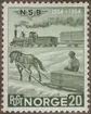 Frimärken ur Gösta Bodmans filatelistiska motivsamling, påbörjad 1950. Frimärke från Norge, 1954. Motiv av Gammalt godståg 1854: Hästfora. 