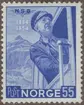 Frimärken ur Gösta Bodmans filatelistiska motivsamling, påbörjad 1950. Frimärke från Norge, 1954. Motiv av Lokförare på utkik 