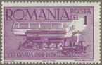 Frimärken ur Gösta Bodmans filatelistiska motivsamling, påbörjad 1950. Frimärke från Rumänien, 1939. Motiv av Ånglokomotiv av år 1869. Ånglok av år 1939 Passagerarvagn av år 1939 i Rumänien.  