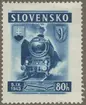 Frimärken ur Gösta Bodmans filatelistiska motivsamling, påbörjad 1950. Frimärke från Slovakien, 1943. Motiv av Slovaktiskt ånglokomotiv av år 1943. 