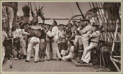 Freizeit-Beschäftigung der Mannschaft. Tanz auf dem Vordeck.