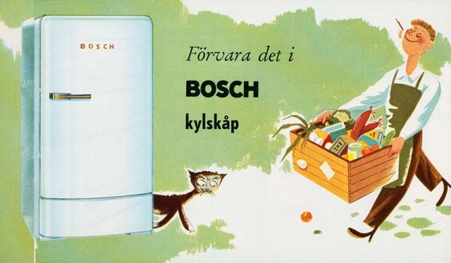 Liten Folder/blad. Reklam för Bosch kylskåp.
Aktiebolaget Robo 1956. Färgtryck.

[..]