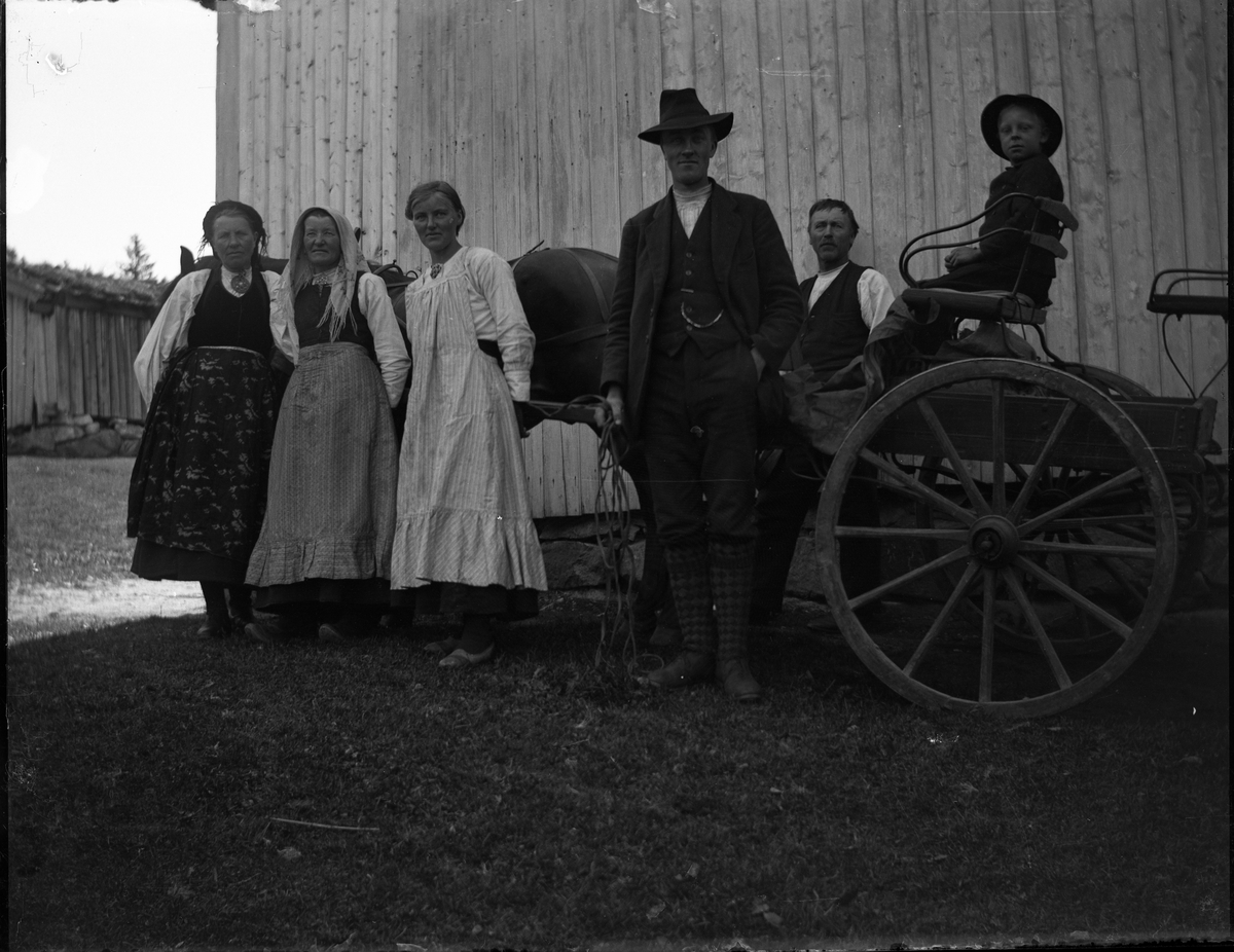 Gruppeportrett med hest og vogn.

Fotosamlingen etter Olav Tarjeison Midtgarden Metveit (1889-1974), Fyresdal. Senere (1936) kalte han seg Olav Geitestad.