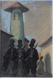 Resht, tre kurder [Akvarell]