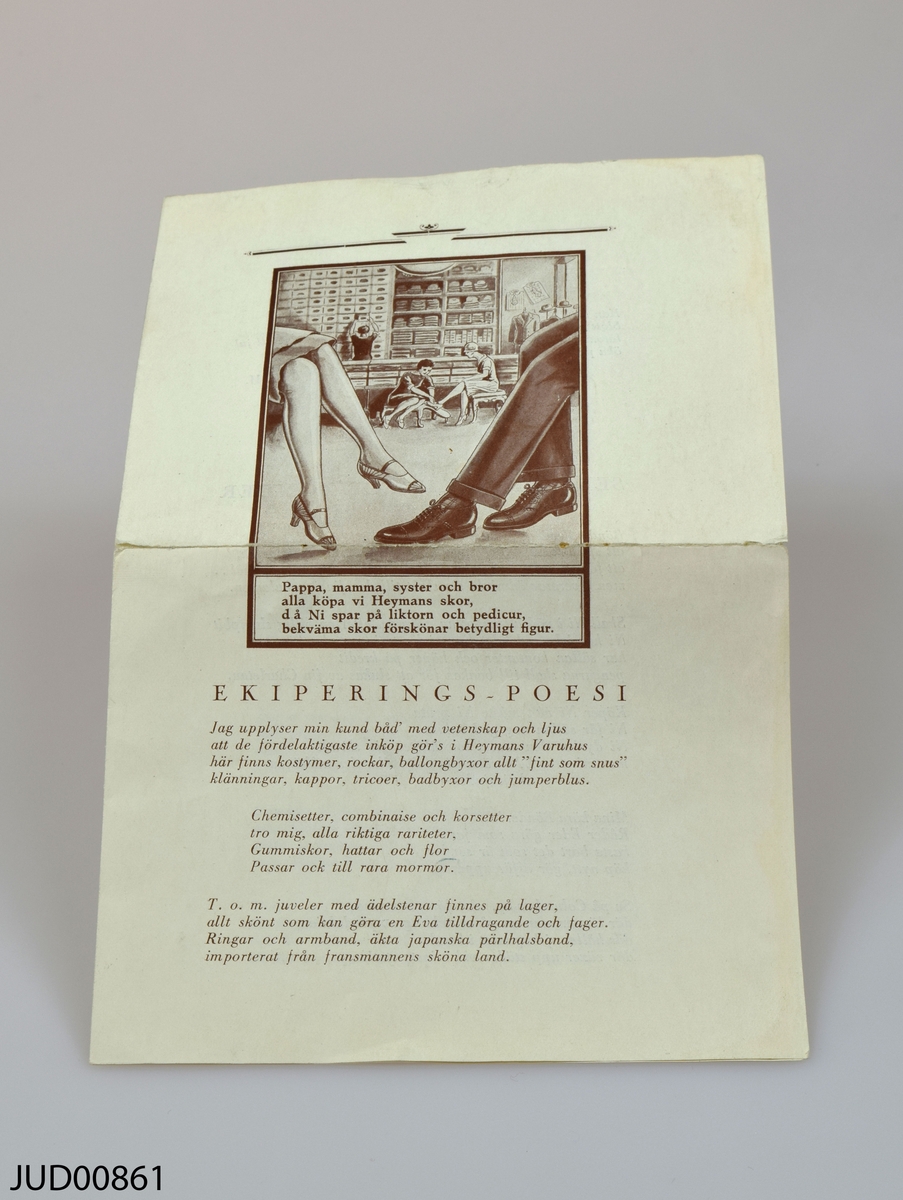 Pamflett med "ekiperingspoesi", skriven i marknadsföringssyfte.