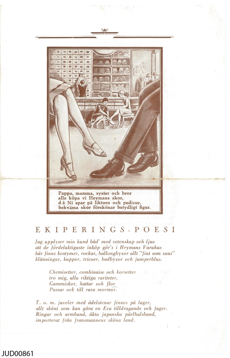 Pamflett med "ekiperingspoesi", skriven i marknadsföringssyfte.