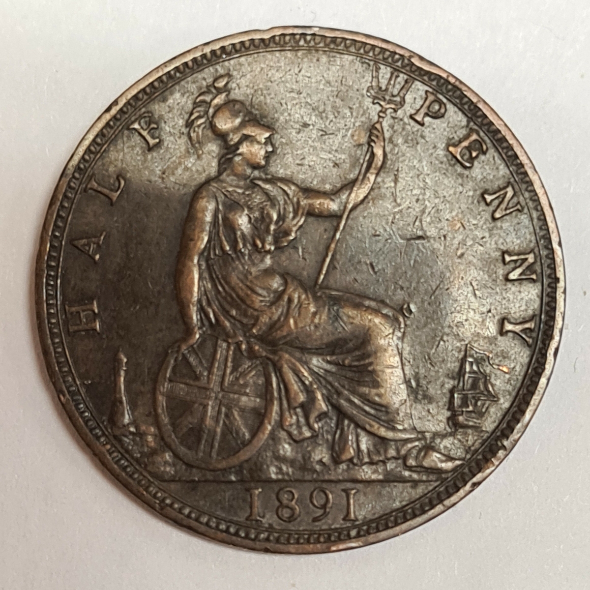 4 mynt från Storbritanien.
½ Penny, 1891
½ Penny, 1888
½ Penny, 1867
½ Penny, 1862