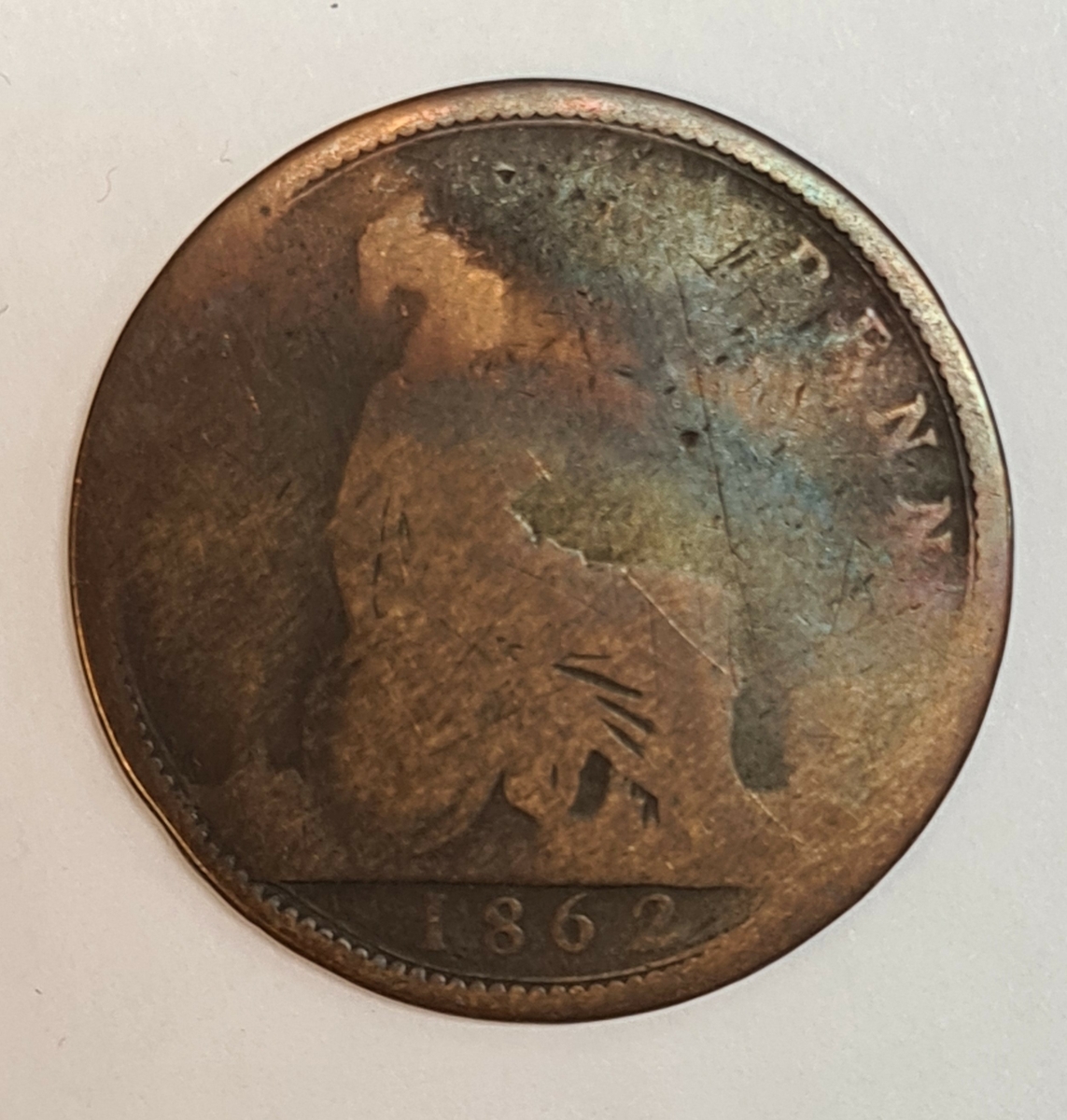 5 mynt från Storbritanien.
1 Penny, 1860
1 Penny, 1861
1 Penny, 1862
1 Penny, 1876
1 Penny, 1889