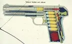 Pistol m/1907. 9 mm. Vapnet laddad och säkrat.