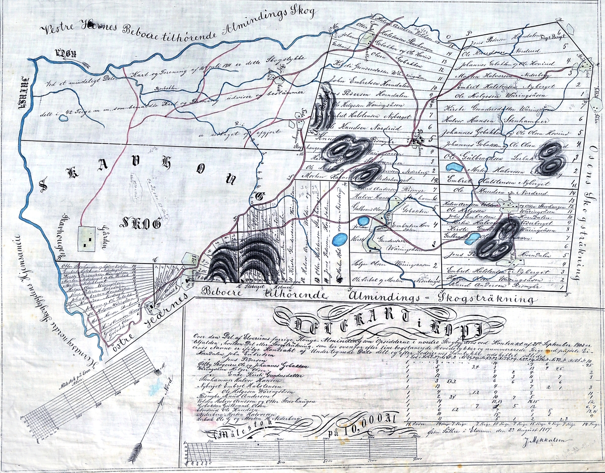 Kart over området mellom Julussdalen og Ulvådalen i Elverum, datert 1803. Kartet viser området fra Skavhaugen i vest til Strømstadsetra, Graslandet og Karlbrenna i øst. I nord avgrenses området av Røta, i sør av Stavberget.